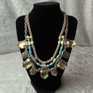 Bohemian Multi Strand Multicolor Gold Tone Statement Necklace